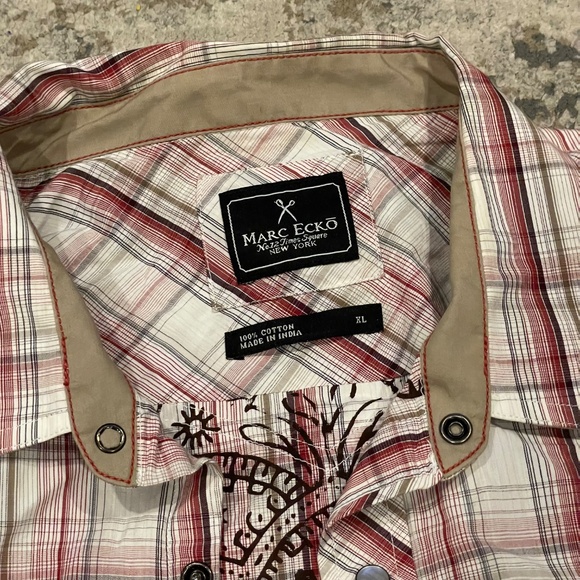 Marc Ecko No. 72 Times Square Western Plaid Cut & Sew Pearl Snap — Size XL - Picture 2 of 10